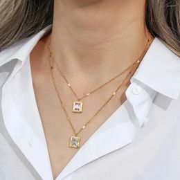 Pendant Necklaces High Quality Rectangular Zircon Crystal Waterproof Stainless Steel Gold Plated Chain Necklace For Women