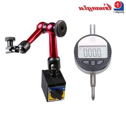 Freeshipping 2Pcs/lot Digital Dial Indicator 0-127mm/05'' 001 With Mini Magnetic Base Holder Gauge Calliper Measuring Tools Jrim