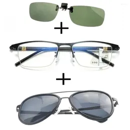 Sunglasses 3Pcs!!! Progressive Far And Near Business Reading Glasses Men Women Polarized Pilot High Quality Clip