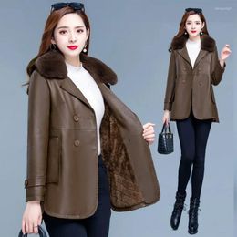 Women's Leather Faux Jacket Women 2023 Basic Coat Female Winter Solid Color PU Double-breasted Outerwear T471