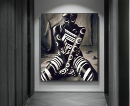 Black and White Pattern African Woman Poster HD Print Canvas Painting Unique Figure Wall Art Pictures Living Room Decor Mural2401943