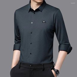 Men's Casual Shirts Autumn Long Sleeve Shirt Striped Clothing For Middle-Aged Dad Business Breathable Bottoming Men