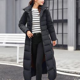 Women's Trench Coats 2023 Winter Thick Warm Zip Up Parkas Padded Jacket Korean Women Clothing Casual Hooded Long Coat Female Down Cotton