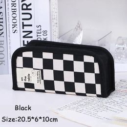 Black And White Grid Large Capacity Checkerboard Canvas Pencil Case Korean Student Stationery