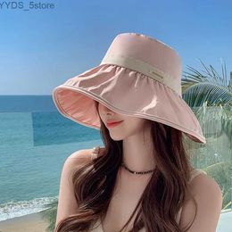 Wide Brim Hats Bucket Hats 2023 new Women's bucket hat Solid bow style Panama caps fashion luxury hat fisherman hat Ladies summer sun Travel Beach Hat YQ231110