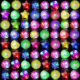 Led Rave Toy 38pc Glowing Ring Flashing Light Up Bumpy Ring Toys LED Finger Light Jelly Rubber Rings Birthday Glow in The Dark Wedding Party 231109