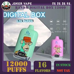 Original RandM Digital box puff 12000 Disposable E-cigarettes Features 20ml Vape 0/2/3/5% Rechargeable 850mAh Battery Associated 16 Flavors Available in stock