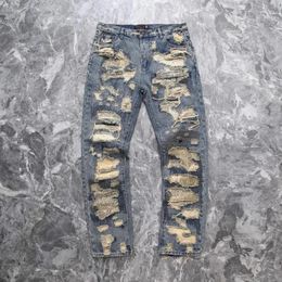 Men's Jeans Good Quality Embroidery Patches Vintage Denim Men Washed Damaged Women Fashion Pants