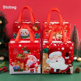 Gift Wrap StoBag 12pcs Christmas Year Tote Bags Gift Packaging Non-woven Fabric Handle Santa Claus Supplies Handmade Kids Party Favours 231109