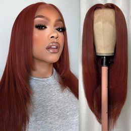 Synthetic Wigs Layered Cut Wig Reddish Brown 13x4 Synthetic Lace Wigs for Women Straight Glueless Pre Plucked Hairline Cosplay Party Fibre 230227