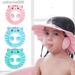 Shower Caps Kids Shower Bathing Cap Bath Safe Protect Shampoo adjustable Soft Cap Protection Eye For Baby Wash Hair Shield Bathing HatL231110