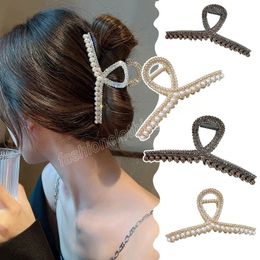Metal Large Clip Rhinestone Crab Hair Clip Ponytail Clips Women Hair Accessories Shiny Rhinestones Pearl Hair Claw Clips