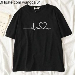 Men's T-Shirts Heartbeat Women Black T Shirt 2022 Girl Harajuku 90S Korean Sty Graphic Tops Fa Y2K Kawaii Lady T-shirt Drop Ship 410&3