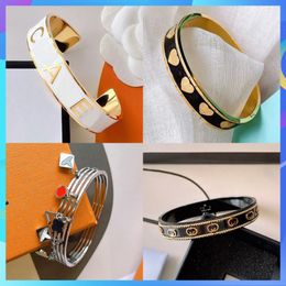Luxury Wide Wrist Jewellery Designer Cuff Bracelet Women new Bangle Men Black Blue White Brand 18k Gold Plated Patterned Enamel Stainless Steel