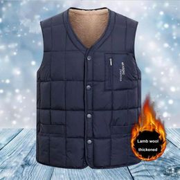 Men's Vests Men Winter Fall Vest Coat Padded Thick Loose V Neck Single-breasted Pockets Sleeveless Windproof Warm Plush Cardigan Waistcoat