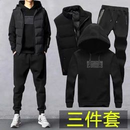 Men s Tracksuits autumn and winter with cool hoodie three piece fashion plus cashmere sports suit men s jacket 231109