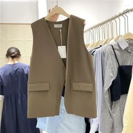 Women's Vests Women 2023 Spring Autumn Korean V-neck Suit Vest Female Solid Color Split Sleeveless Coat Ladies Short Waistcoat W618