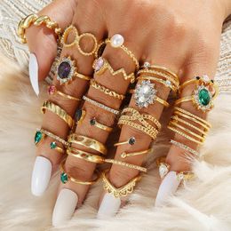 Fashion Geometric Knuckle Rings set For Women Crystal Gold color Finger Ring Boho Ladies wedding Jewelry Gift