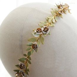 Hair Clips Arrival Green Vine Gold Colour Leaf Bridal Wedding Crown Tiaras Enamel Flower Headband For Women Jewellery