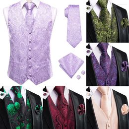 Men's Vests Wedding Purple Vest Tie Silk Paisley Business Formal Dress Sleeveless Jacket 4PC Hanky Cufflink Suit Waistcoat