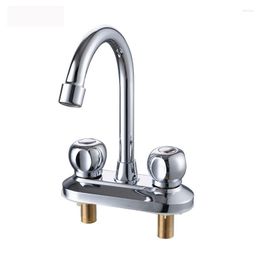 Bathroom Sink Faucets All Copper Kitchen Basin Faucet Double Hole Three Washbasin Mixing Valve And Cold Explosion-proof Top H8227