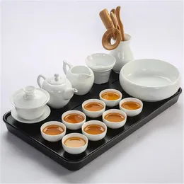 Teaware Sets Pure White Porcelain Gaiwan Tea Set Ceramic Teapot Cup Wash Bowl Ceremony 1set