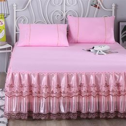Bed Skirt Pink ruffled Korean lace bedding soft mattress bedding set elastic bedding 230410