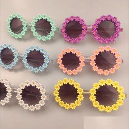 Sunglasses Girls Retro Daisy Flower Round Fashion Disco Festival Eyewear Kids Sun Glasses Shades Party Accessories 7 Colours Drop Del Dhwbg