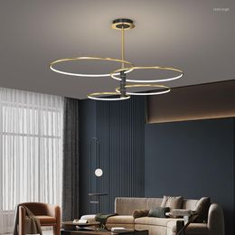 Chandeliers Ring LED Chandelier For Living Room Bedroom Coffee Shop Office Apartment Villa Decorative Lighting Black&Gold