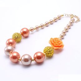 Beaded Necklaces Orange Colour Flower Kid Chunky Necklace Newest Design Fashion Bubblegume Bead Jewellery For Baby Girl Drop Delivery Jew Dhyt1