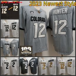 Mens women 12 Travis Hunter NCAA Colorado Buffaloes Football Jersey Stitched 2023 Newest Style #2 Shedeur Sanders 100TH Anniversary Patch Jerseys S-3XL