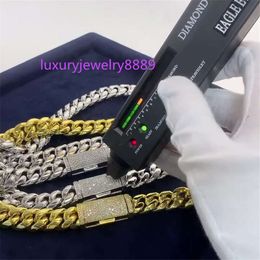 Neue Mode 18K vergoldet Edelstahl Bling Moissanit kubanische Kette Armband für Frauen/Männer Schmuck 18-24 Zoll