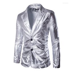 Men's Suits Personality Men Blazer Masculino Slim Casaco Jaqueta Masculina Stamping Glossy Coats Mens Fashion Jacket Gold Silver