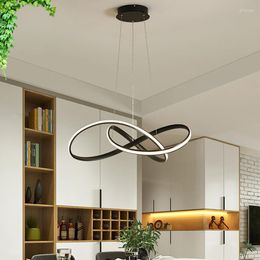 Chandeliers Modern Hanging LED Pendant Lights For Shop Bar Dining Kitchen Room Aluminum Body Remote Control White/black Lamps