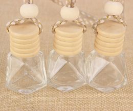 Portable Mini Glass Perfume Bottle Aromatherapy Car Hanging Bottles with Tip and Wooden Cap For Oil