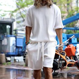 Men's Tracksuits 2023Fashion Summer Men Suit Solid Color Loose Casual Short-sleeve T-shirt Stretch Shorts High-Quality Streetwear Two-Piece