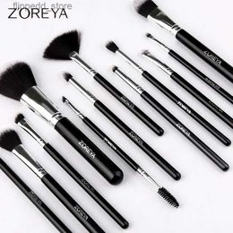 Makeup Brushes ZOREYA Makeup Brushes Set 12Pcs Powder Foundation Eyelash Small Fan Eye Shadow Eyeliner Make Up Brush Black Beauty Cosmetic Tool Q231110