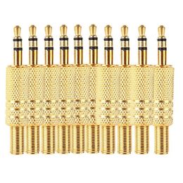 Freeshipping 10Pcs/Set Gold Plated Metal 35mm 1/8" Stereo Male to male Audio Jack Plug Adapter Connector Wholesale For Earphone J Lqtk
