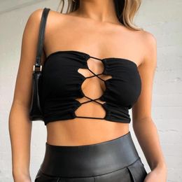 Women's Tanks Women Sexy Tube Tank Tops Club Crop Top Female Summer Hollow Out Bandage Wrap Chest Solid Color Punk
