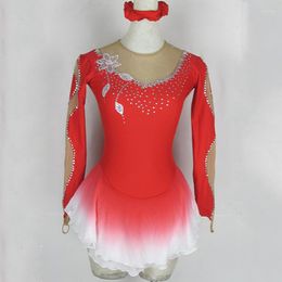 Stage Wear Customised Figure Skating Dress Costume Ice Skirt Gymnastics Red Colour Adult Girl Show Performance Competition Clothing