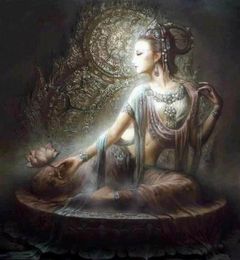 Chinese Dunhuang Kwanyin goddess High Quality Handcrafts HD Print portrait Art Oil painting On canvas Multi sizes Frame Options D8774627