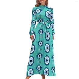 Casual Dresses Evil Eye Print Dress Long Sleeve Abstract Eyes Sexy Maxi High Waist Pattern Beach Birthday Gift