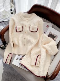 Two Piece Dress Autumn Winter Knitted Two Piece Sets Womens Outifits Office Lady Long Sleeve Knitted Cardigan Sweater And Skirt Suits Clothing 2024