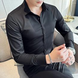 Men's Casual Shirts British Style Long Sleeve Shirt Men Autumn Solid Color Slim Business Dress Social Party Tuxedo Blouse Clothing