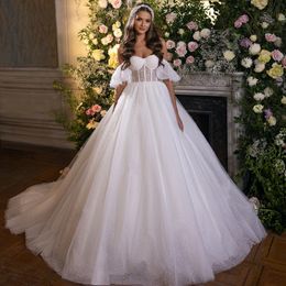 Abito da sposa elegante 2023 Perline Perline Paillettes Top con spalle scoperte Sweetheart Abiti da sposa Vestido De Noiva Robe De Mariee