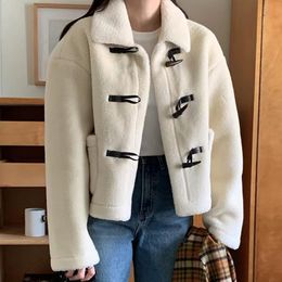 Ladies autumn winter turn down collar faux lamb fur suede leather linning long sleeve coat jacket