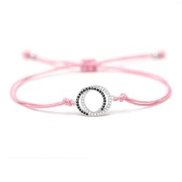 Charm Bracelets White Black Zircon Crystal Double Linked Circle Women Men Slide Knot Adjustable Pink Red String Jewellery