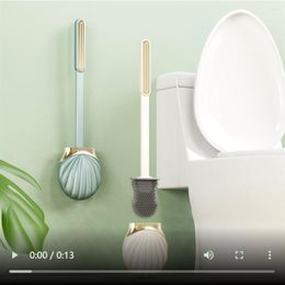 Bath Accessory Set Long Handle Silicone Flat Toilet Brush With Shell Shape Holder Dead Corner Cleaning Punchless Bathroom Accesories Sets