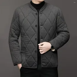 Men's Jackets Men Soft Jacket Mid-aged Solid Colour Padded Warm Stylish Outerwear For Fall Winter With Stand Collar