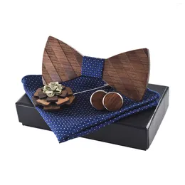 Bandanas Steampunk Cufflink Wooden Bow Tie Set Men Suit Accessories Male Corsage Cuff-link